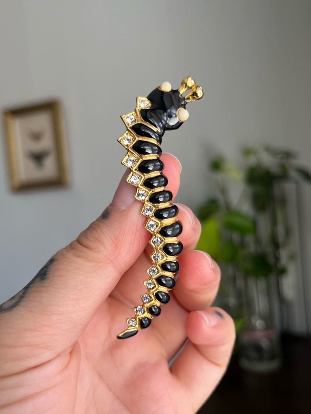 Vintage Kenneth Jay Lane KJL Caterpillar Brooch Rhinestone Insect Pin 1960s